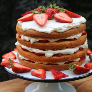 Strawberries + Cream Layer Cake
