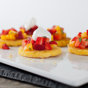 Colombian Sweet Corn Arepas with Strawberries